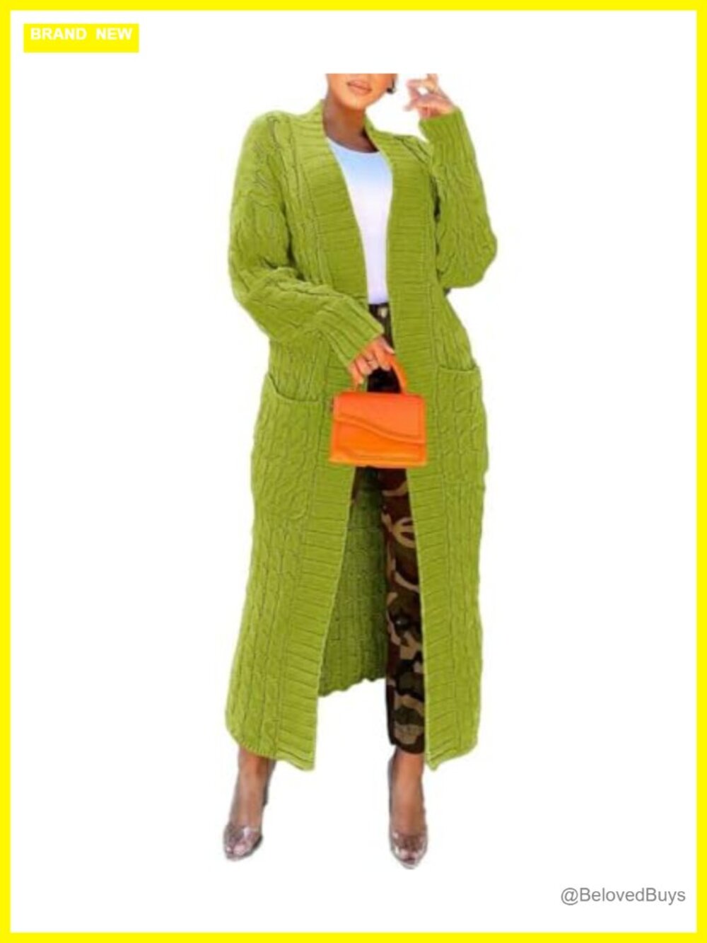 Womens Open Front Cable Knit Long Cardigan with Pockets Oversized